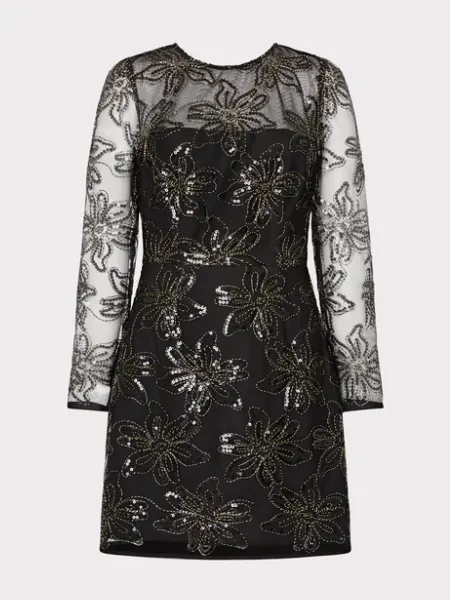 Adele Embroidered Mesh Long Sleeve Dress